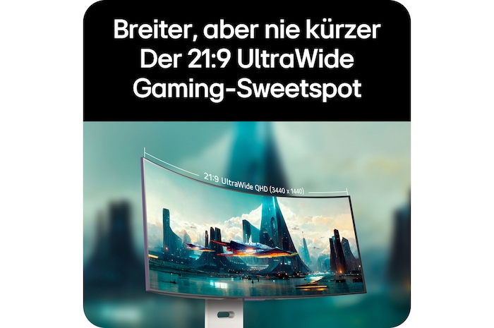 Breiter 21:9 UltraWide QHD Bildschirm für ein erweitertes Sichtfeld und optimierte Gaming-Performance.