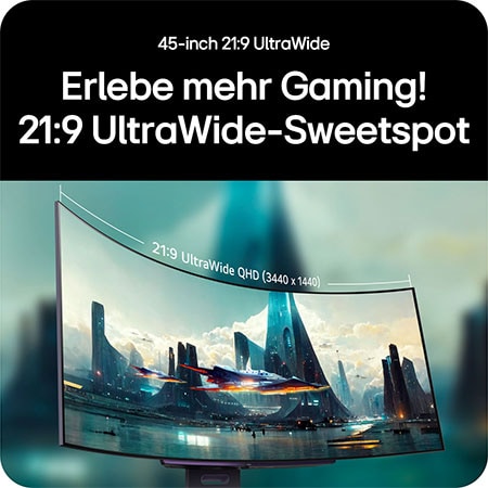 Breiter 21:9 UltraWide QHD Bildschirm für ein erweitertes Sichtfeld und optimierte Gaming-Performance.