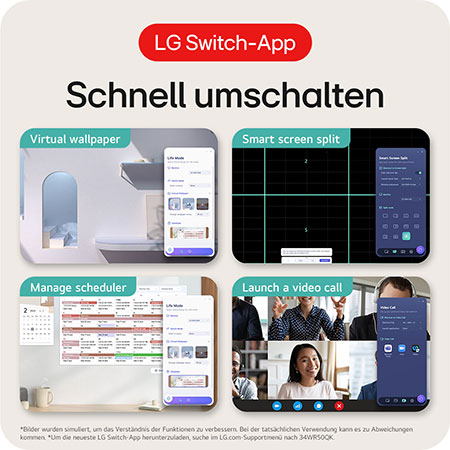 LG Switch App für schnelle Steuerung mit Smart Screen Split, Terminplaner und Videocalls.