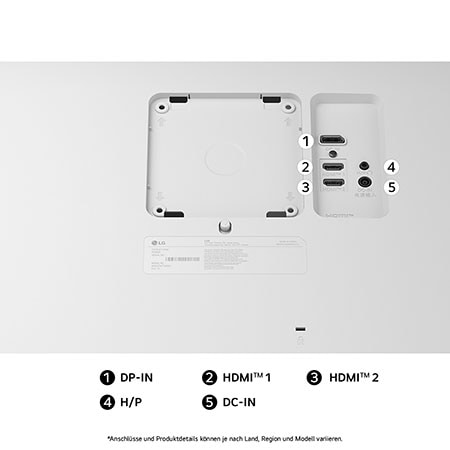 Rückansicht des LG UltraFine 27-Zoll UHD 4K Monitors mit mehreren Anschlüssen für vielseitige Geräteverbindungen.