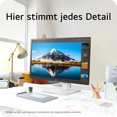 Der LG UltraFine 27US550-W 27-Zoll 4K UHD Monitor zeigt jedes Detail klar mit IPS-Technologie und liefert professionelle Präzision für Bildbearbeitung und kreative Workflows.