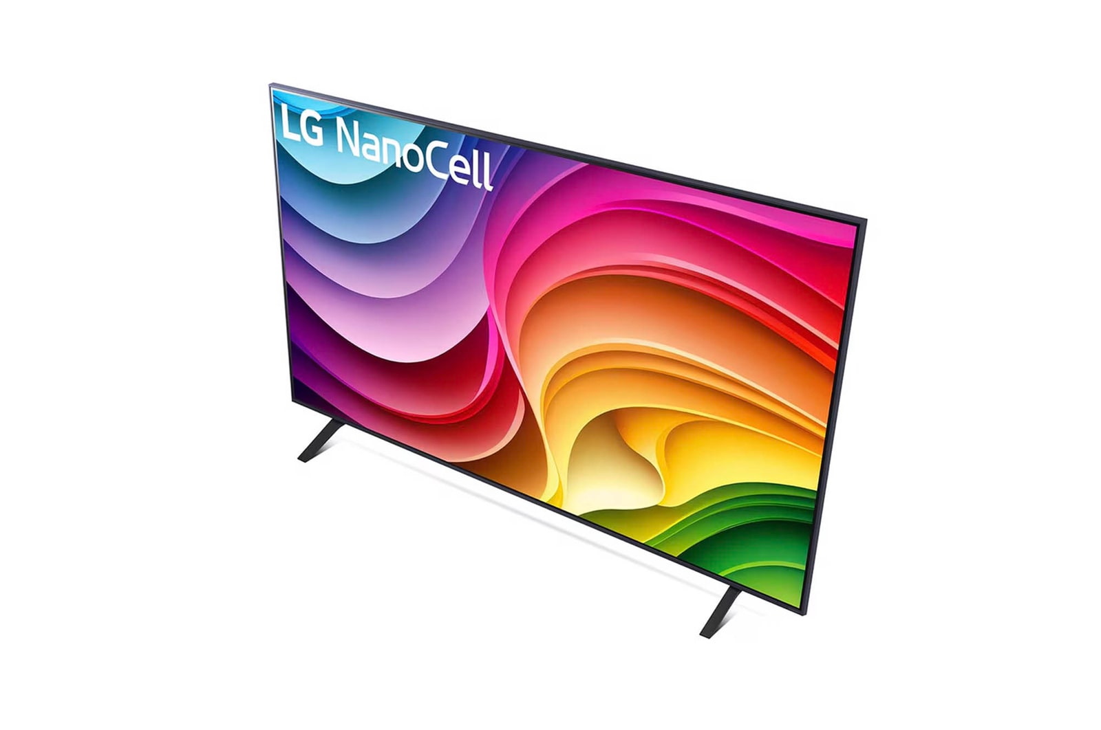 Schräger Blickwinkel auf den LG NanoCell AI NANO82 4K Smart TV 2024 mit aktiviertem Display.