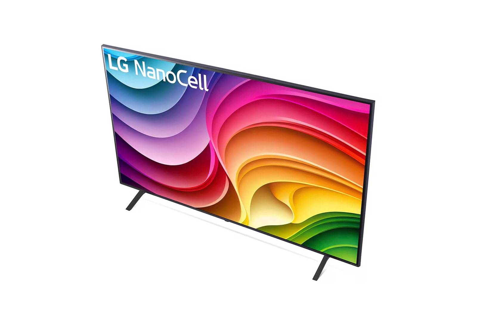 Schräger Blickwinkel auf den LG NanoCell AI NANO82 4K Smart TV 2024 mit aktiviertem Display.