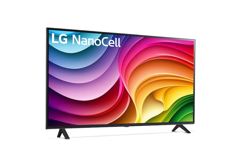 Ansicht des LG NanoCell AI NANO82 4K Smart TV 2024 mit aktiviertem Display und klarer Farbdarstellung.