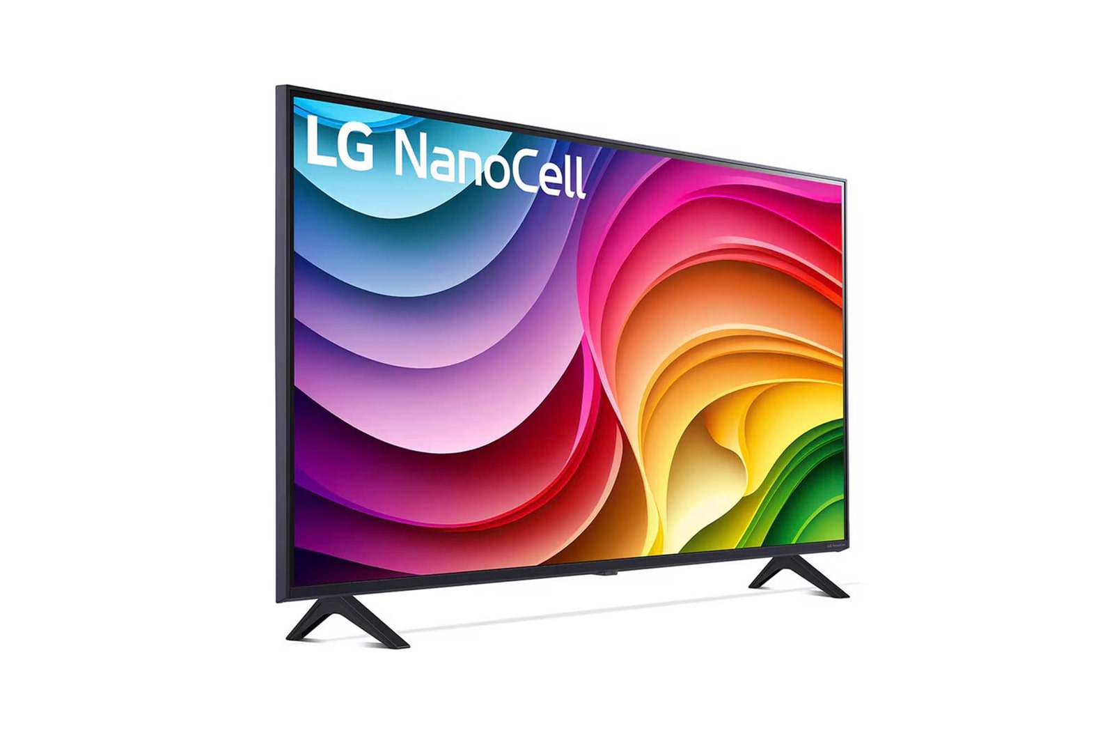 Schrägansicht des LG NanoCell AI NANO82 4K Smart TV 2024 mit scharfem Bildinhalt.