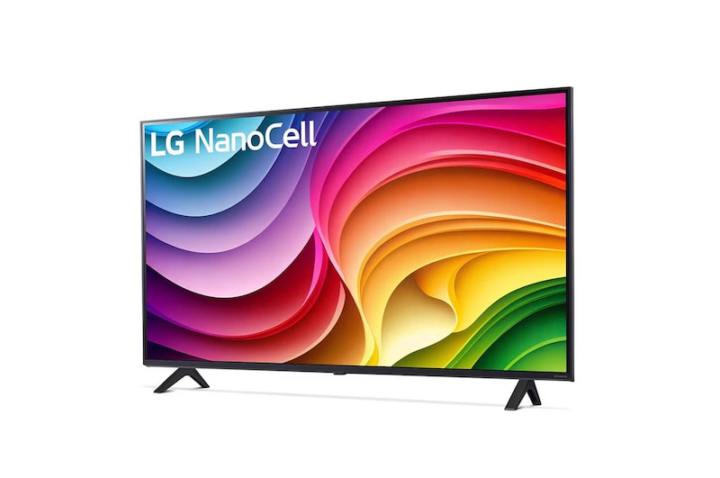 Seitenansicht des LG NanoCell AI NANO82 4K Smart TV 2024 mit beiden Standfüßen sichtbar.