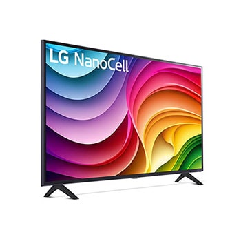 Schrägansicht des LG NanoCell AI NANO82 4K Smart TV 2024 mit scharfem Bildinhalt.