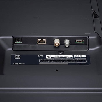 Rückseitige Anschlussübersicht des LG NanoCell AI NANO81 4K Smart TVs mit optimiertem Zugang zu HDMI, LAN und Antenne.