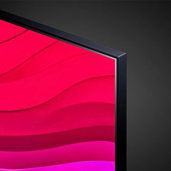 Detailansicht des oberen rechten Rahmens des LG NanoCell AI NANO81 4K Smart TVs mit schmaler Einfassung.