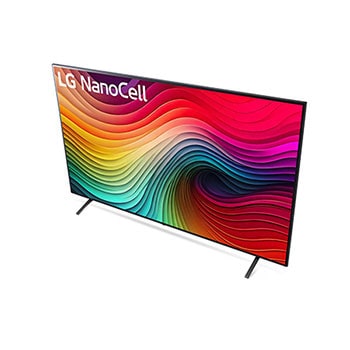 Tiefwinkelansicht des LG NanoCell AI NANO81 4K Smart TVs mit Betonung auf stabile Standfußstruktur.