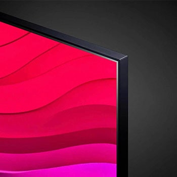 Detailansicht des oberen rechten Rahmens des LG NanoCell AI NANO81 4K Smart TVs mit schmaler Einfassung.
