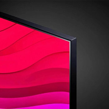 Detailansicht des oberen rechten Rahmens des LG NanoCell AI NANO81 4K Smart TVs mit schmaler Einfassung.
