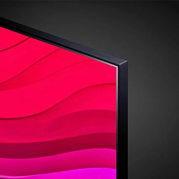Detailansicht des oberen rechten Rahmens des LG NanoCell AI NANO81 4K Smart TVs mit schmaler Einfassung.