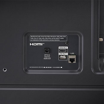 Rückseitige Anschlussübersicht des LG NanoCell AI NANO81 4K Smart TVs mit optimiertem Zugang zu HDMI, LAN und Antenne.