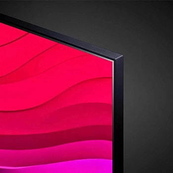 Detailansicht des oberen rechten Rahmens des LG NanoCell AI NANO81 4K Smart TVs mit schmaler Einfassung.