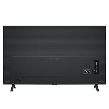 Rückansicht des LG OLED AI B4 4K Smart TVs mit ebenem Rückgehäuse und zwei V-förmigen Standfüßen.