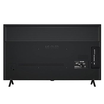 Rückansicht des LG OLED AI B4 4K Smart TVs mit ebenem Rückgehäuse und zwei V-förmigen Standfüßen.
