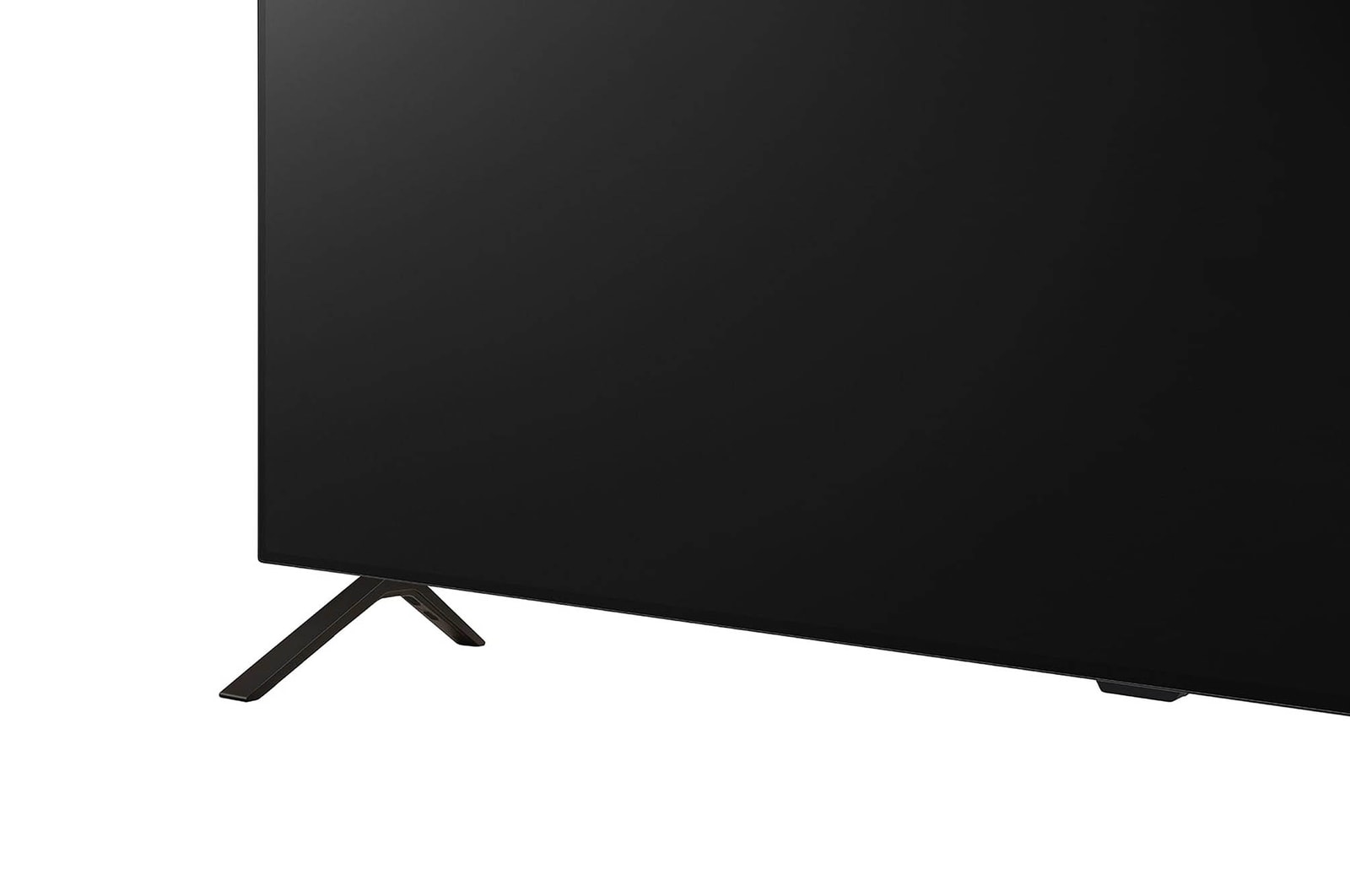 Detailansicht des Standfußes des LG OLED AI B4 4K Smart TV mit schlanken Metallbeinen und strukturierter Oberfläche.