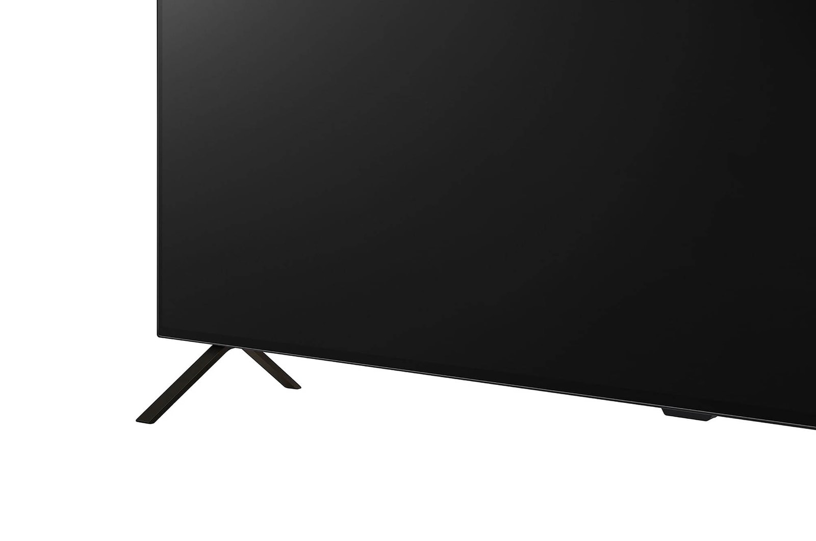 Detailansicht des Standfußes des LG OLED AI B4 4K Smart TV mit schlanken Metallbeinen und strukturierter Oberfläche.