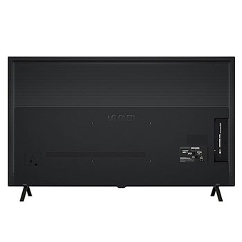 Rückansicht des LG OLED AI B4 4K Smart TVs mit ebenem Rückgehäuse und zwei V-förmigen Standfüßen.