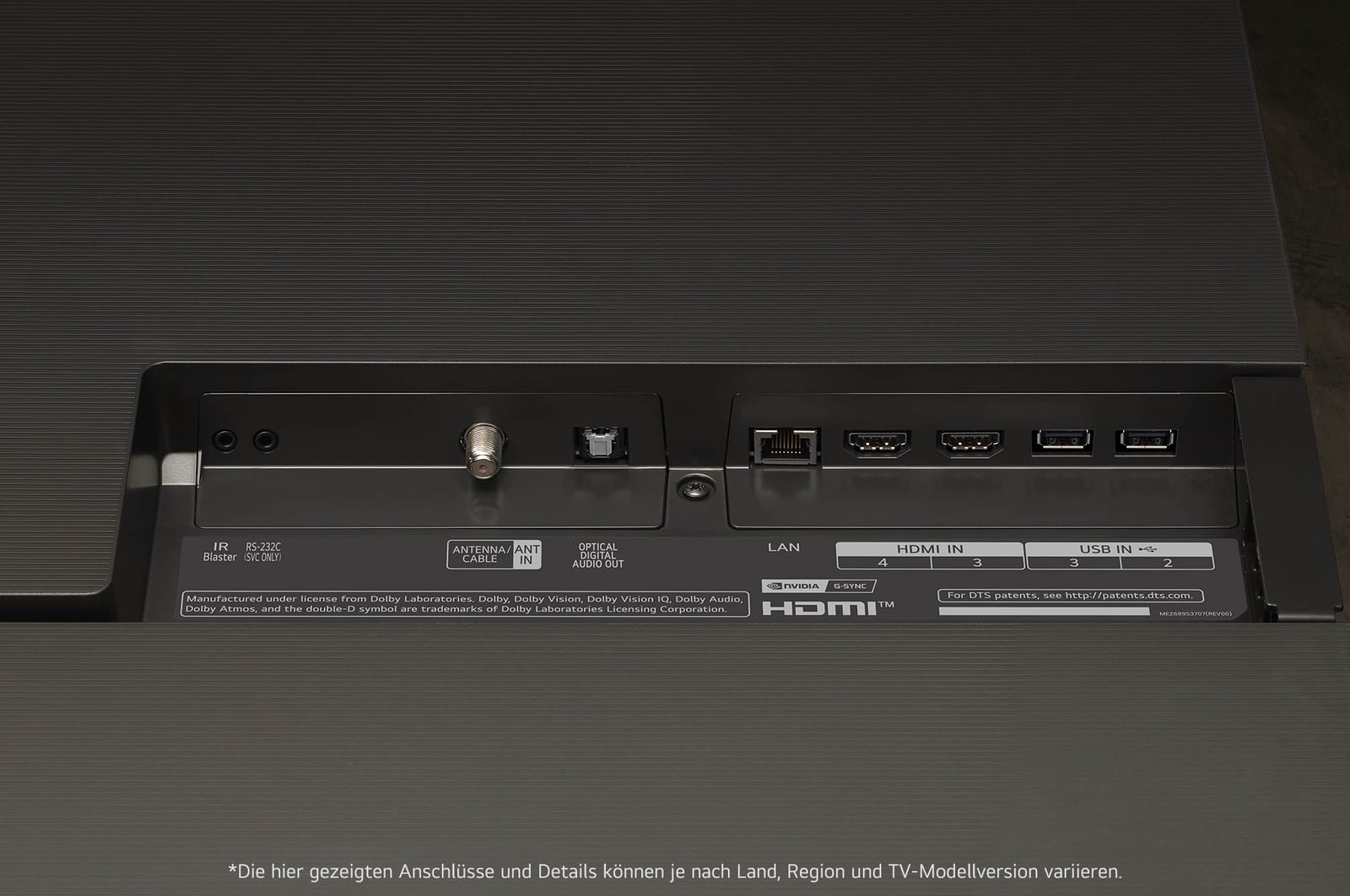 Anschlussübersicht auf der Rückseite des LG OLED evo AI C4 4K Smart TV mit HDMI-, USB-, LAN- und Antenneneingang