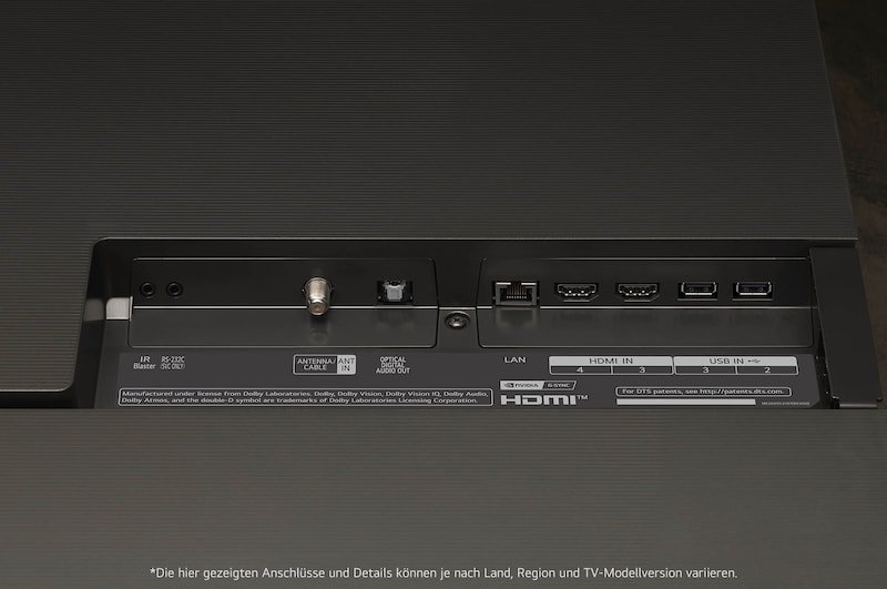 Anschlussübersicht auf der Rückseite des LG OLED evo AI C4 4K Smart TV mit HDMI-, USB-, LAN- und Antenneneingang