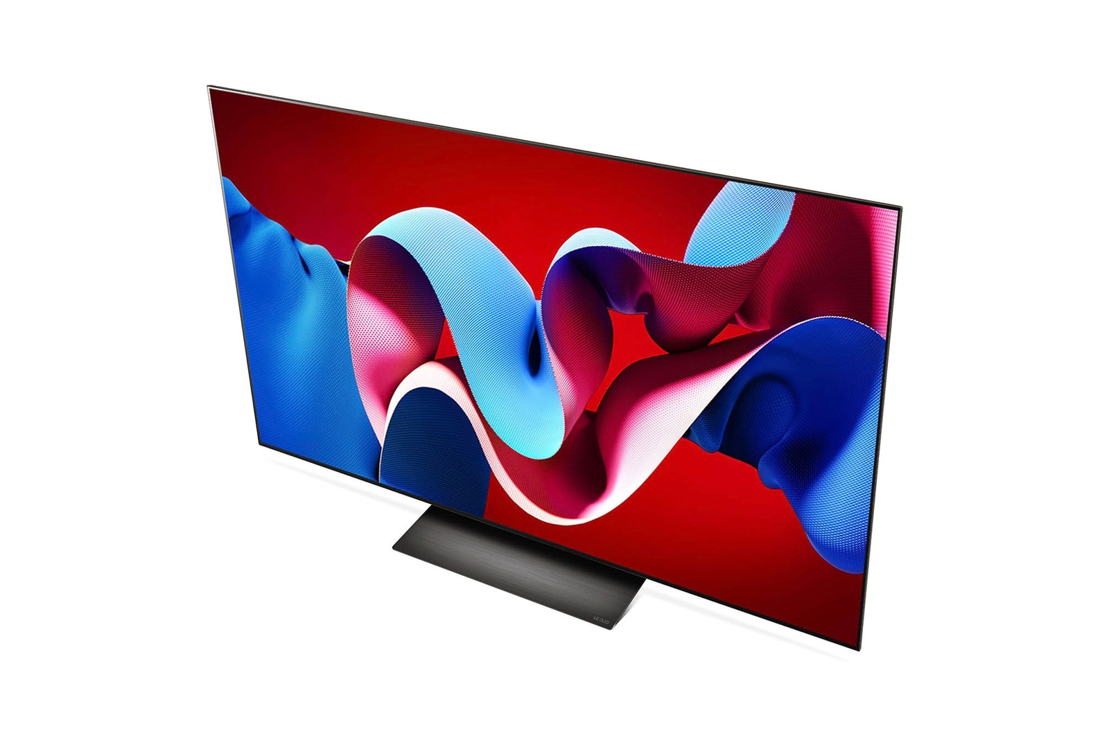 Obere Front-Schrägansicht des LG OLED evo AI C4 4K Smart TV mit flachem Profil und intensiver Farbdarstellung