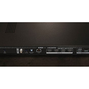 Detailaufnahme des Anschlussbereichs auf der Rückseite des LG OLED evo AI C4 4K Smart TV mit HDMI-, LAN- und USB-Ports