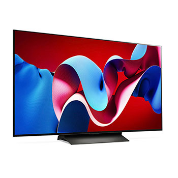 Rechtsansicht des LG OLED evo AI C4 4K Smart TV mit klarer Bildfläche und dünnem Rahmen