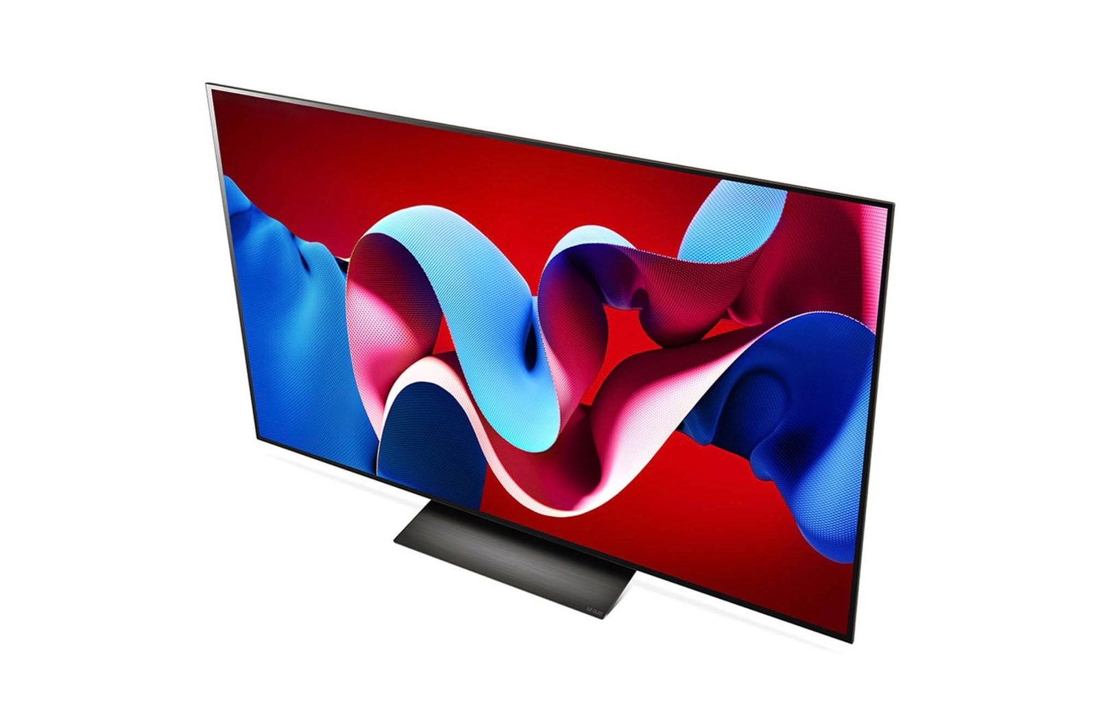 Obere Front-Schrägansicht des LG OLED evo AI C4 4K Smart TV mit flachem Profil und intensiver Farbdarstellung