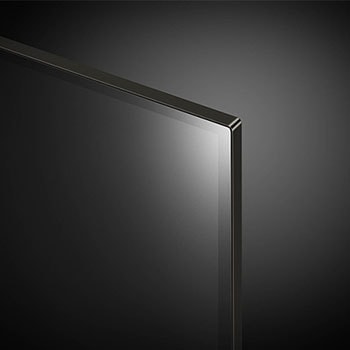Detailaufnahme der oberen Ecke des LG OLED evo AI C4 4K Smart TV mit extrem schmalem Rahmen