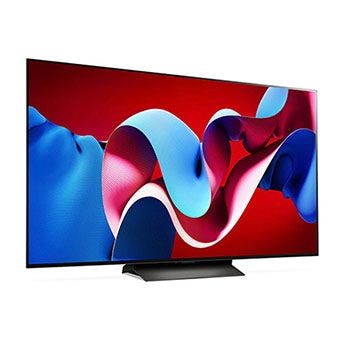 Rechtsansicht des LG OLED evo AI C4 4K Smart TV mit klarer Bildfläche und dünnem Rahmen