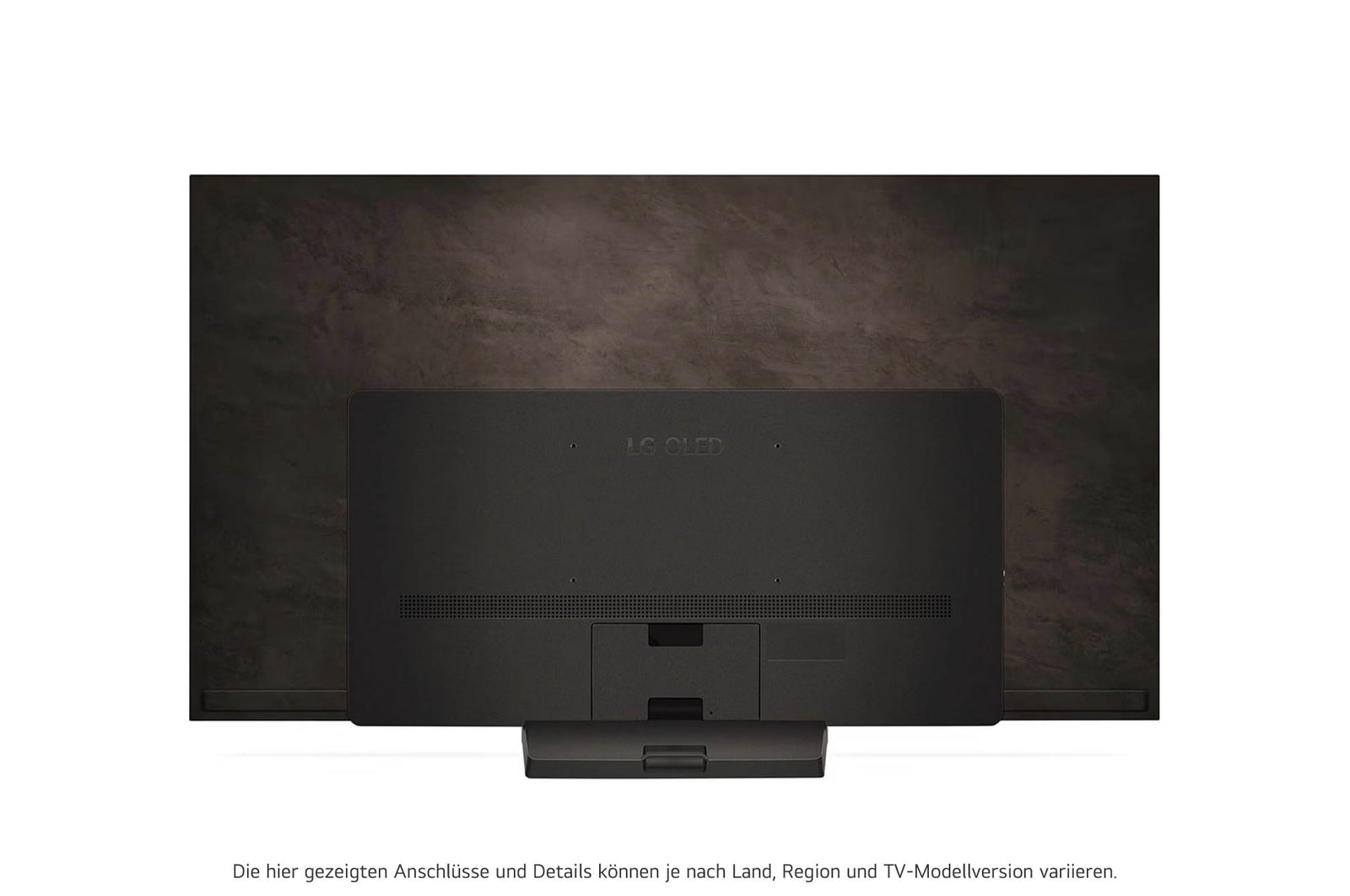 Rückansicht des LG OLED evo AI C4 4K Smart TV mit sichtbarem Standfuß und Anschlussfeld