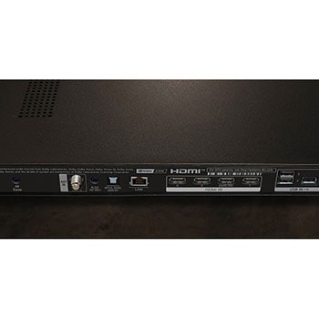Detailaufnahme des Anschlussbereichs auf der Rückseite des LG OLED evo AI C4 4K Smart TV mit HDMI-, LAN- und USB-Ports