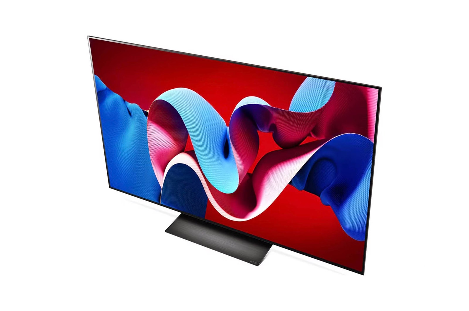 Obere Front-Schrägansicht des LG OLED evo AI C4 4K Smart TV mit flachem Profil und intensiver Farbdarstellung