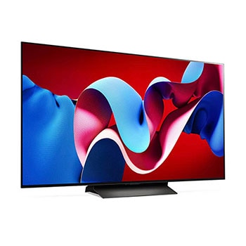 Rechtsansicht des LG OLED evo AI C4 4K Smart TV mit klarer Bildfläche und dünnem Rahmen