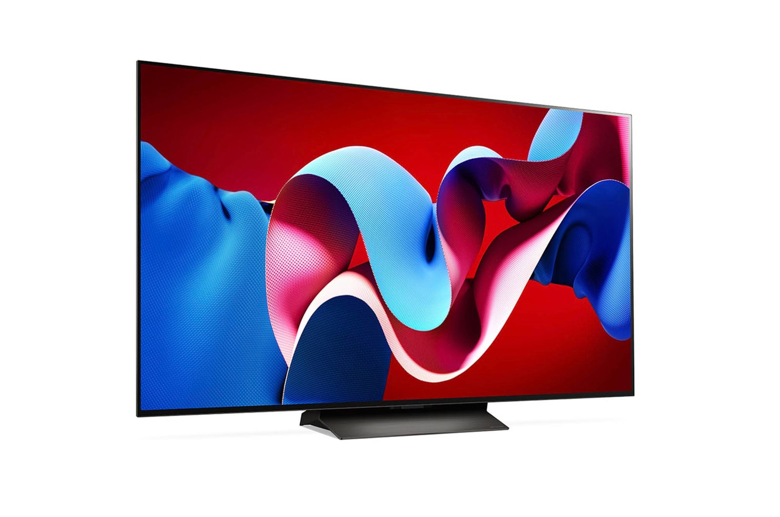 Rechtsansicht des LG OLED evo AI C4 4K Smart TV mit klarer Bildfläche und dünnem Rahmen