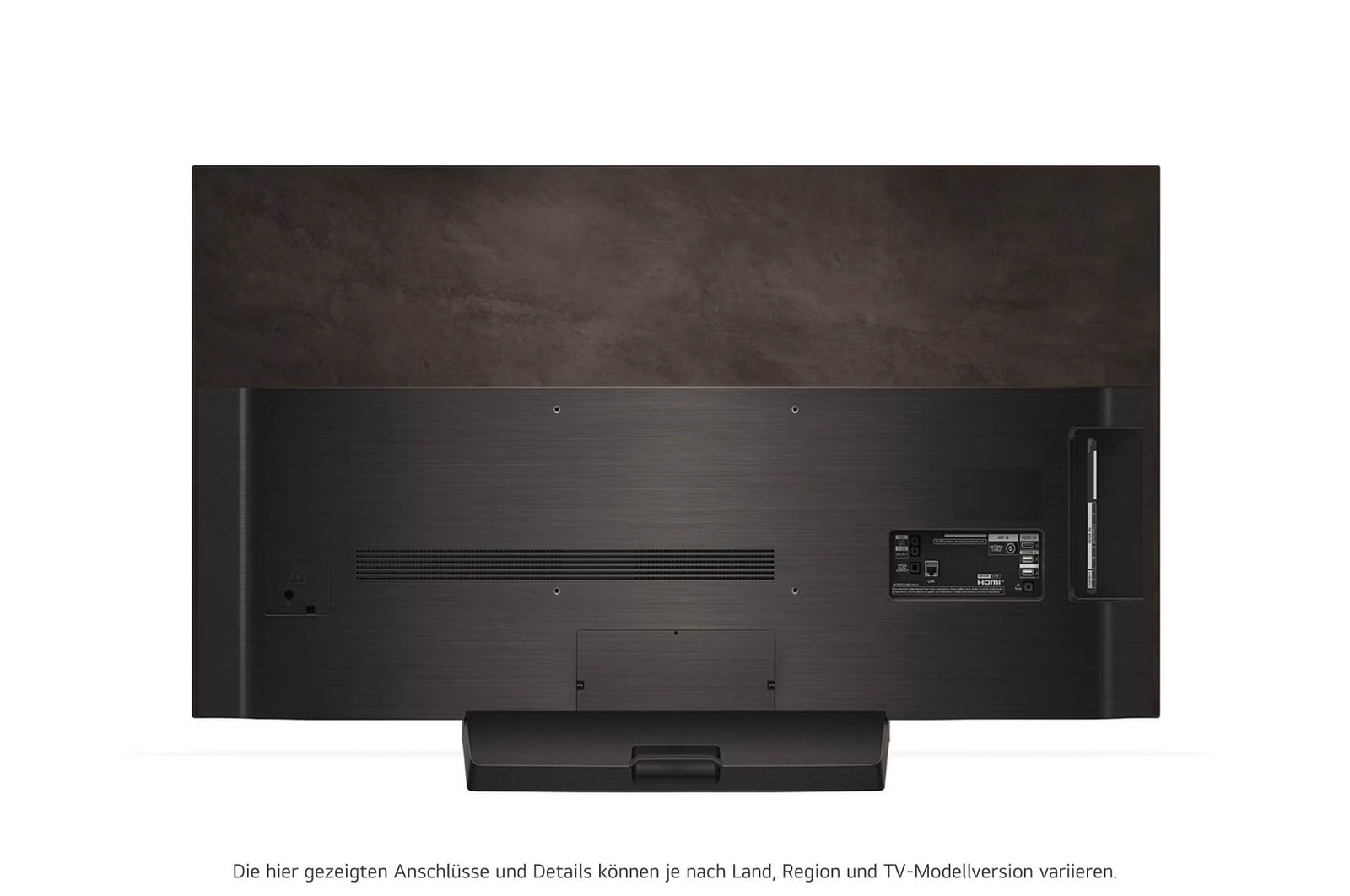 Rückansicht des LG OLED evo AI C4 4K Smart TV mit sichtbarem Standfuß und Anschlussfeld
