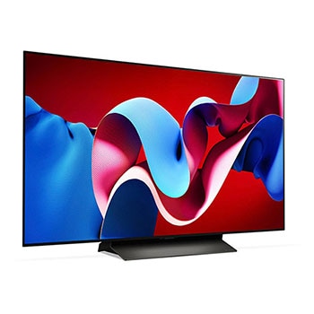 Rechtsansicht des LG OLED evo AI C4 4K Smart TV mit klarer Bildfläche und dünnem Rahmen