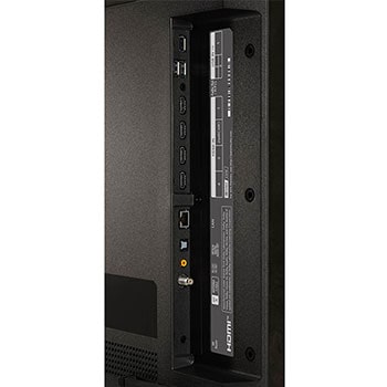 Detailansicht der seitlichen Anschlussfelder des LG OLED evo AI C4 4K Smart TV mit HDMI, USB, LAN und Antenneneingang.