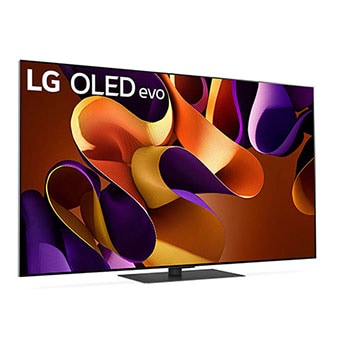 Rechte schräge Draufsicht auf den LG OLED evo AI G4 4K Smart TV mit sichtbarer Tiefe und Standfuß