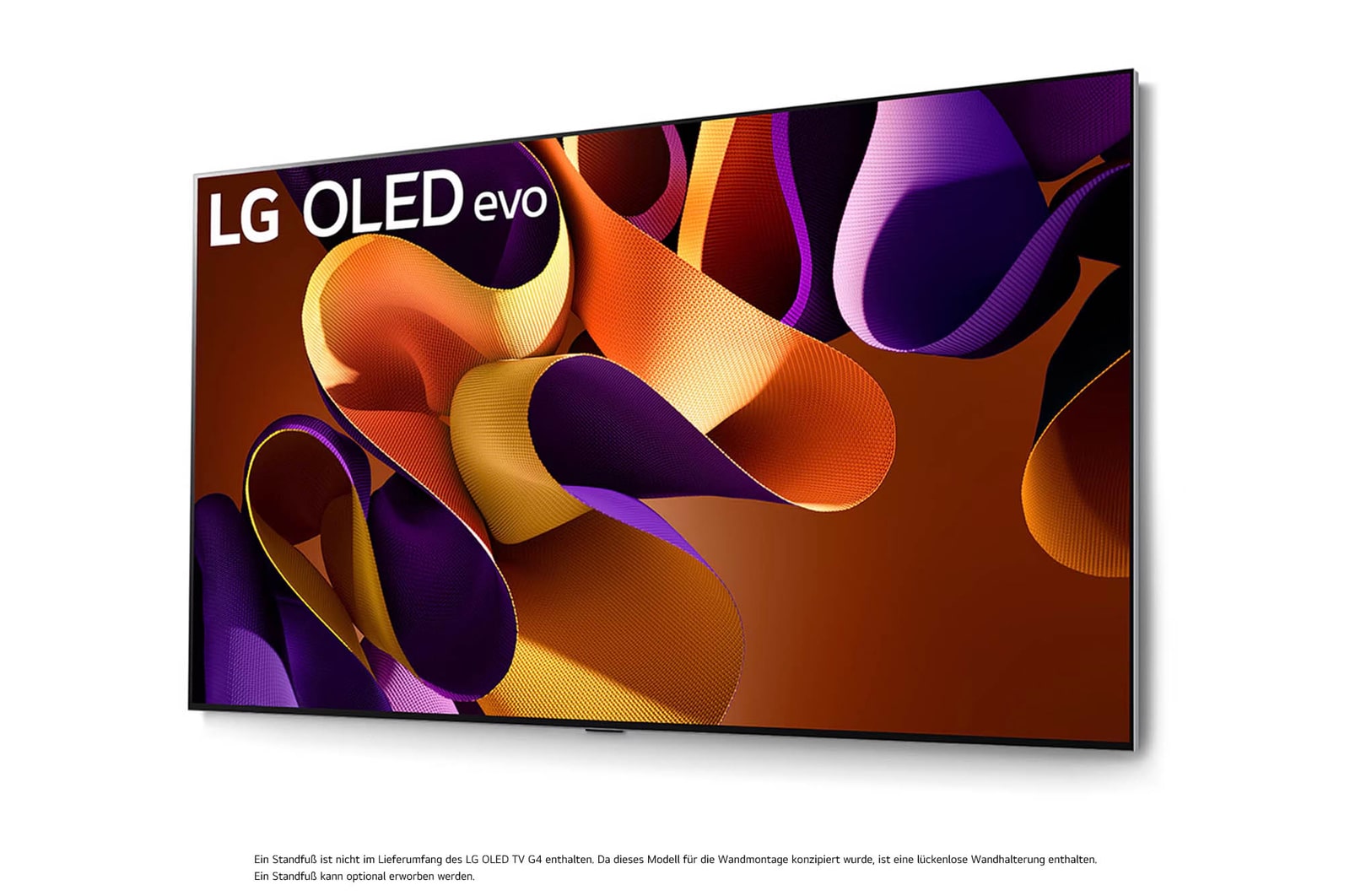 LG OLED evo AI G4 4K Smart Wand-TV aus linkem Blickwinkel mit randlosem, ultraschlankem Design