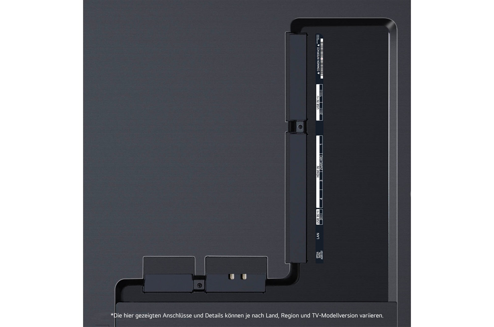 Detailansicht der Rückseite des LG OLED evo AI G4 4K Smart Wand-TVs mit Kabelverlauf und flacher Montage