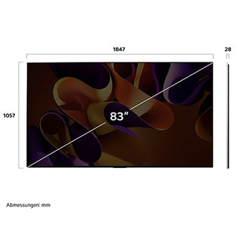 Abmessungen des LG OLED evo AI G4 4K Smart Wand-TVs: 2155 x 1225 x 28,2 mm mit 97 Zoll Bildschirm