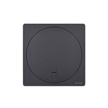 Draufsicht auf die Zero Connect Box für den LG Signature OLED M4 True Wireless TV Fernseher mit kreisförmigem Oberflächendesign.