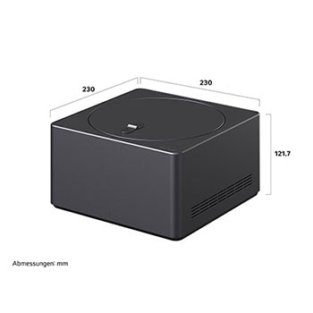 Maßgrafik der Zero Connect Box für den LG OLED evo AI M4 4K Smart TV Fernseher mit Breite, Höhe und Tiefe in mm.