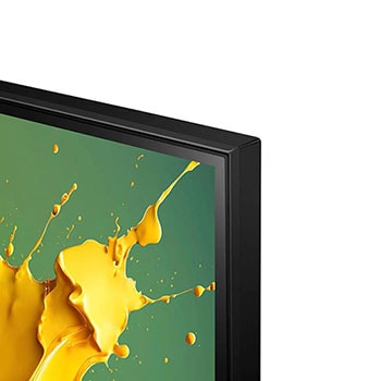 Nahaufnahme des schmalen Rahmens und des Designs der oberen rechten Ecke des LG QNED MiniLED AI QNED89 4K Smart Fernsehers.