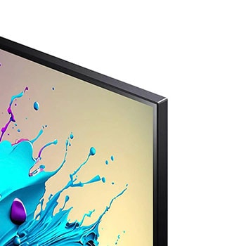 Nahaufnahme des schmalen Rahmens und des Designs der oberen rechten Ecke des LG QNED MiniLED AI QNED91 4K Smart Fernsehers.