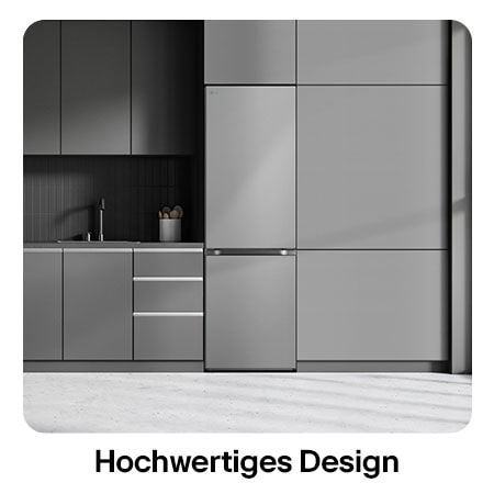 LG Kühl-Gefrierkombination GBV310TBPY in Prime Silver, zeigt das Modern Flat Door Design und die nahtlose Integration in die Küchenzeile.