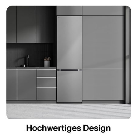 LG Kühl-Gefrierkombination GBV5240APY in Prime Silver, zeigt das 203 cm hohe Flat Door Design und die nahtlose Integration in die moderne Küchenzeile.